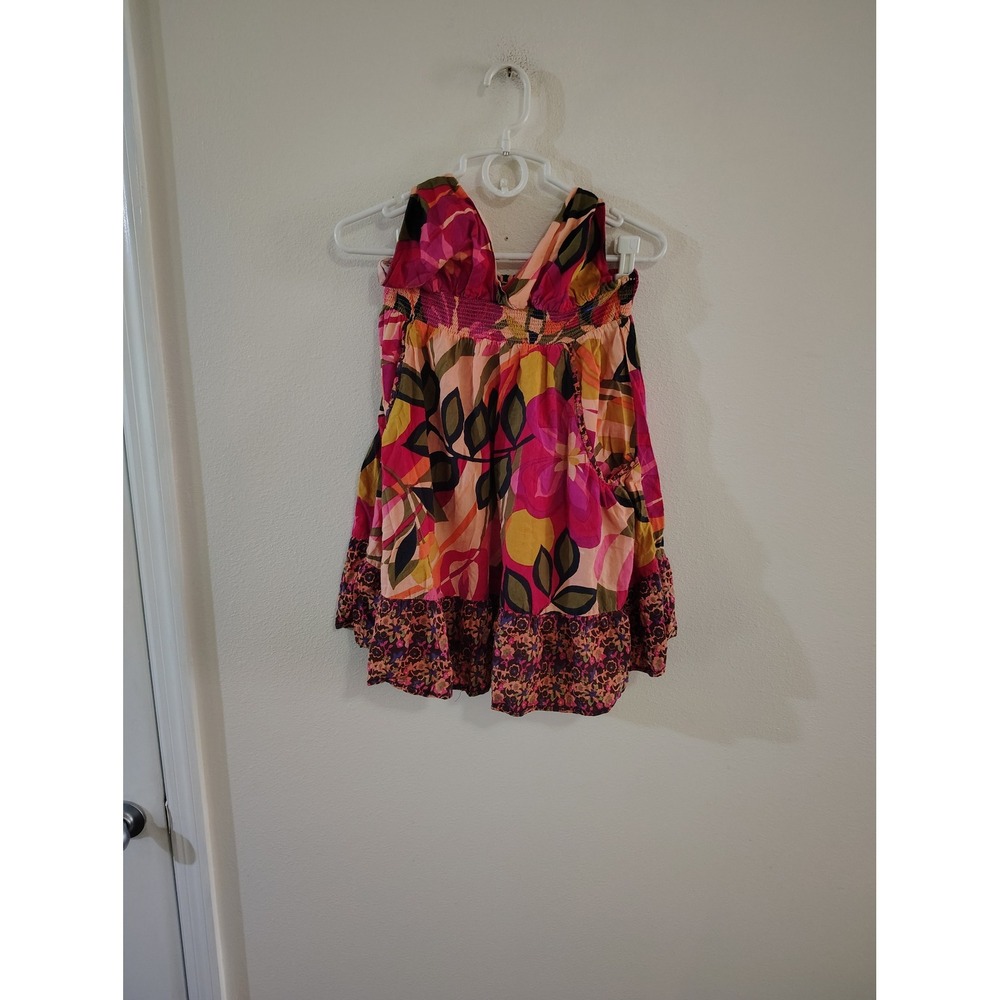 Fire Los Angeles Floral Paisley Smocked Babydoll Top Mini Dress Multi Color M